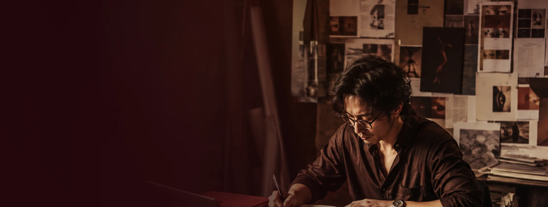 A creator sketching at his studio desk, supported by Bedford Studio