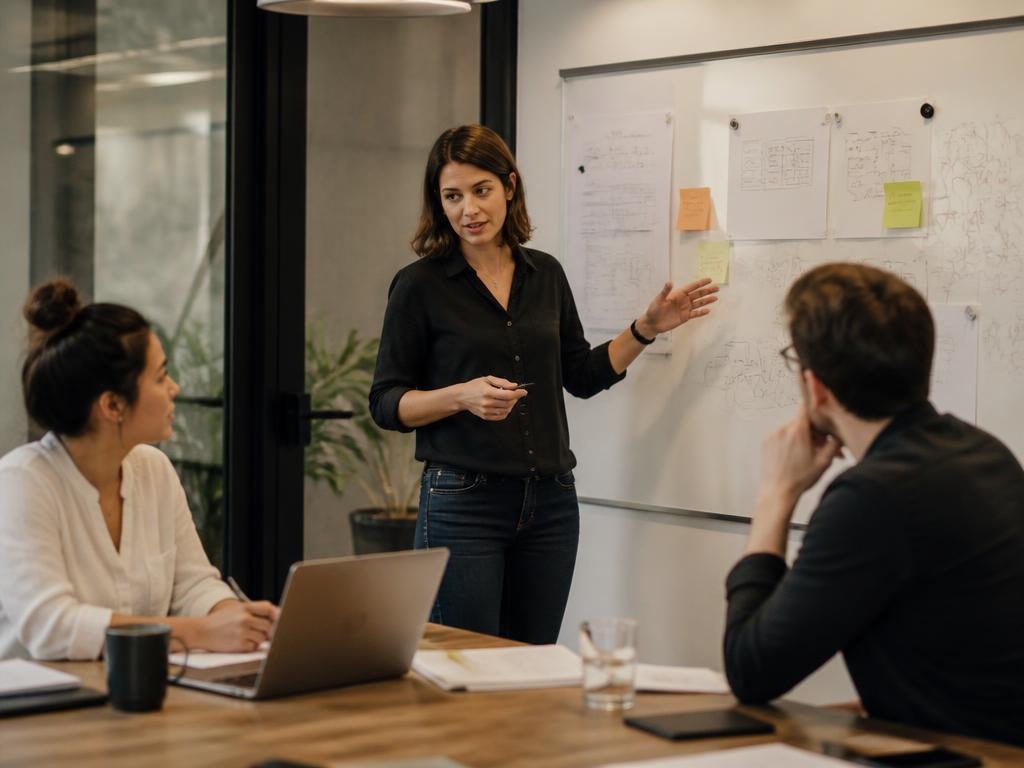 Consultant leading a working session at a whiteboard