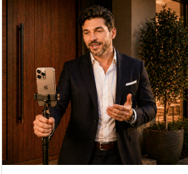 A real estate professional filming a short video of himself on a phone