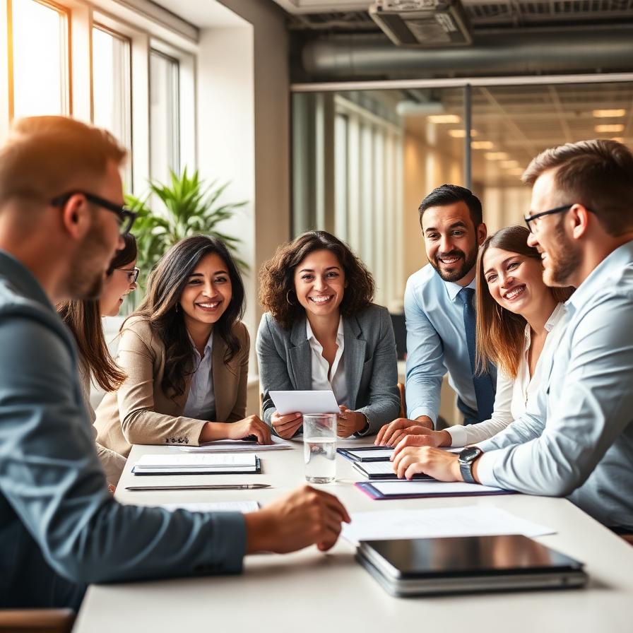 Professionals working together around a table in an office